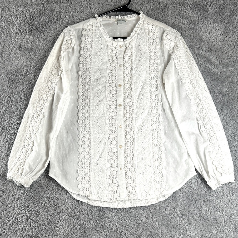 Sundance White Embroidered Long Sleeve Button Down Top Women’s Size S